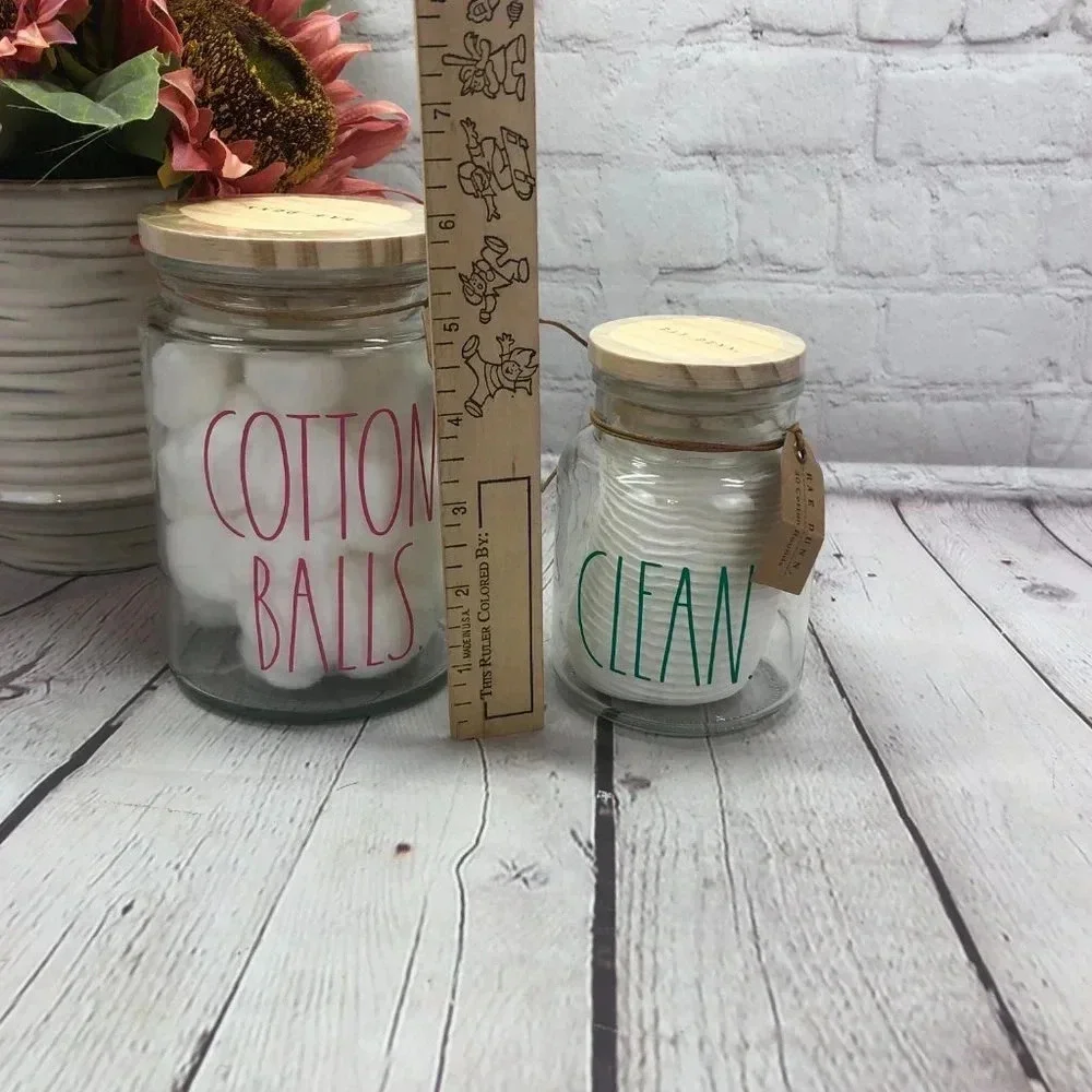 NWT Rae Dunn COTTON BALLS & CLEAN Jars